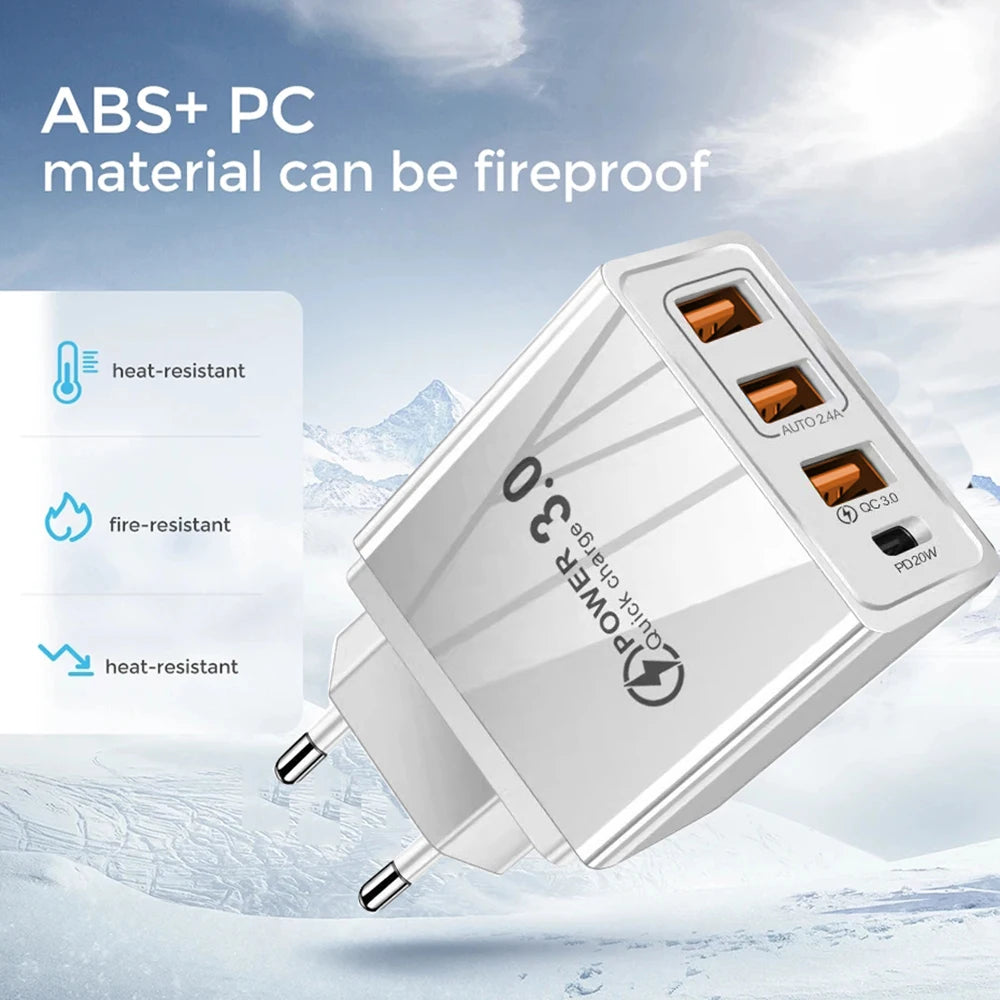 48W 3USB Fast Charger Type C QC 3.0 Portable Wall Charger PD Fast Charge EU/US Plug For Samsung Huawei Xiaomi Phone Wall Adapter