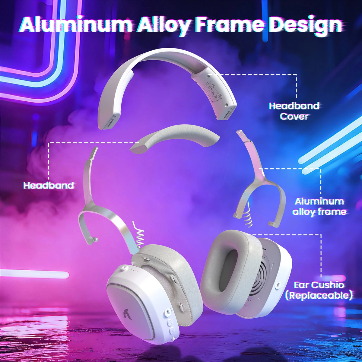 Attack Shark G800 2.4G Wireless Gaming Headset,Bluetooth 5.3,7.1 Surround Sound, Detachable Mic,1000mAh,RGB Headphones for PC/PS