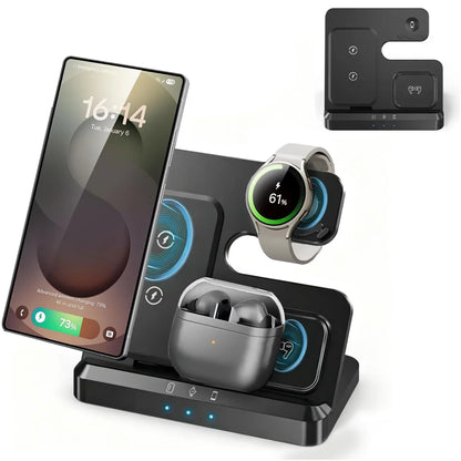 Foldable 3 in 1 Wireless Charger Stand For Samsung S25 S24 S23 S22 Galaxy Watch 8 7 6 5 4 3 Buds3 Pro/Buds Fast Charging Station