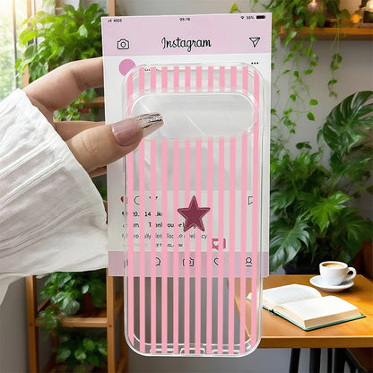 Simple Cute Pink Blue Plaid Star Phone Case for Google Pixel 10 Pro XL 9 8A 9 8 Pro 7 6A 5G INS Stripes Design Clear TPU Cover