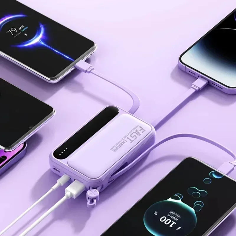 Lenovo New 500000mAh 4 Cables High Capacity Mini Power Bank Fast Charging Portable External Battery Supply New For iPhone Xiaomi