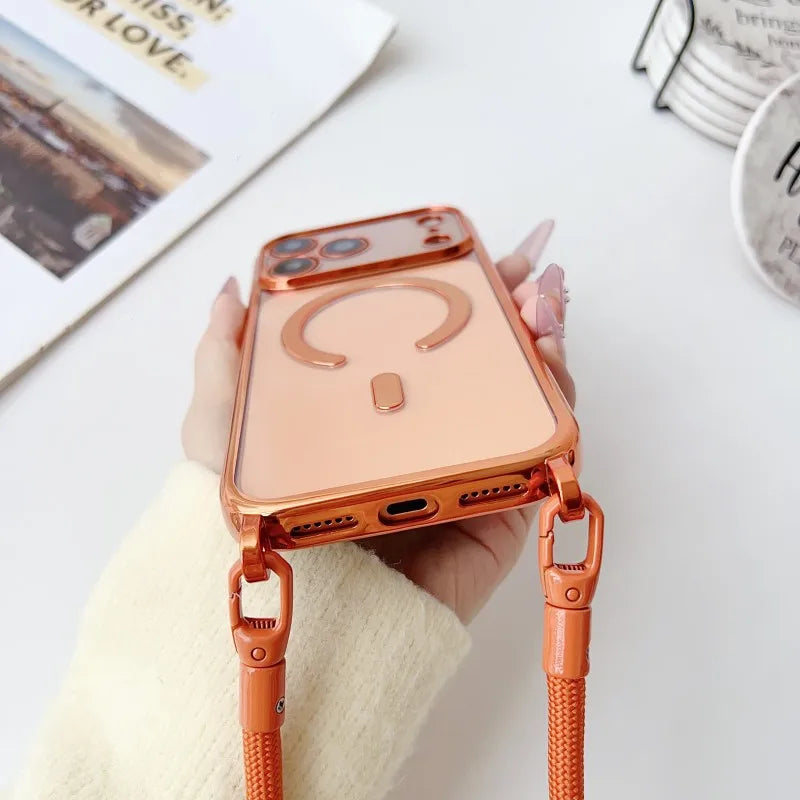 Magnetic Lanyard Case For iPhone 17 Pro Max 14 13 15 16 Plus 17P Original Shockproof Crossbody Neck Cord Strap Soft Clear Cover