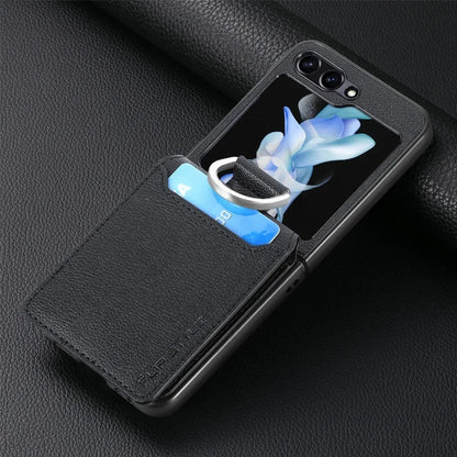 PU Leather for Samsung Z Flip 8 7 6 5 4 3 Flip6 Flip5 Flip4 Flip3 Flip7 Litchi Pattern Cover Ring Card Holder Wallet Phone Case