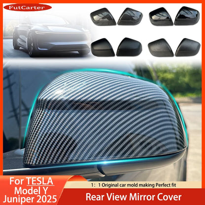 Carbon Fiber Car Paste Side Door Mirror Cover For Tesla Model Y Juniper2025 Auto Exterior Accessories ABS Sides Rearview Cover