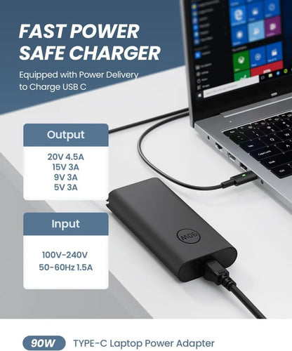 90W USB/TYPE-C AC Laptop Power Adapter Compatible with DELL XPS 15 17 Latitude 3000 7000 Series Precision 5470 5550 3540 3570