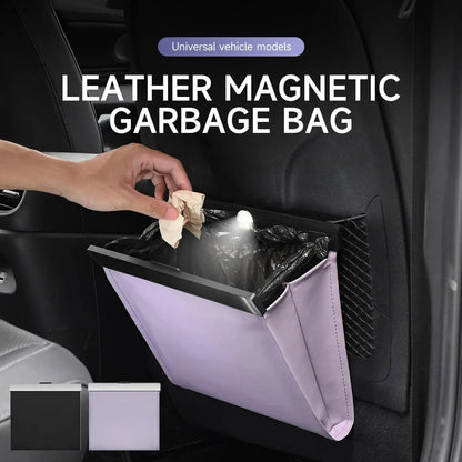 New Car Trash Bag Superior PU Leather with LED Light and Magnet Closure Design Waterproof Vehicle Rubbish Container Garbage Can