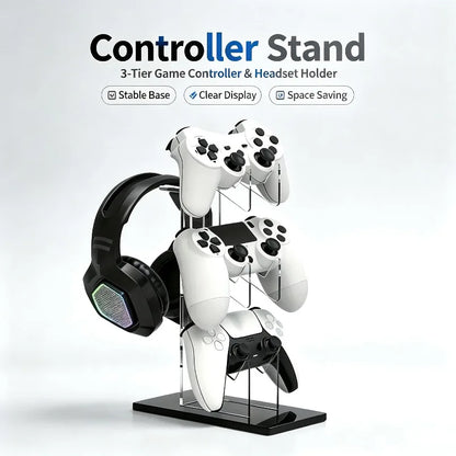 Gaming Accessories 3 Tier Controller Stand Headphone Hanger Game Storage Rack Space Saving for PS5 PS4 Desktop Setup