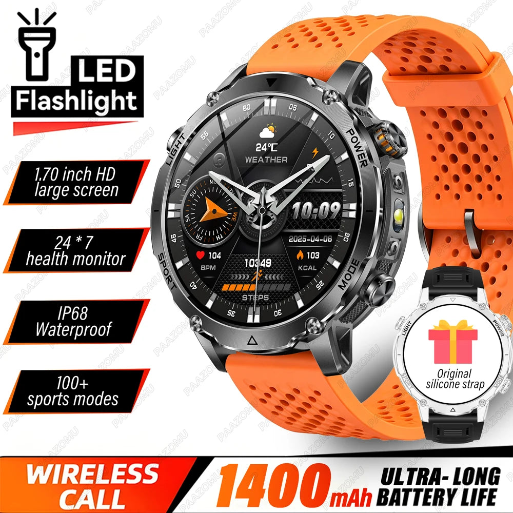 Brand+TANK Ultra 1400mAh Big Battery Smart Watch Men GPS Path Sport Flashlight BT Call Waterproof Outdoor Military Smartwatches