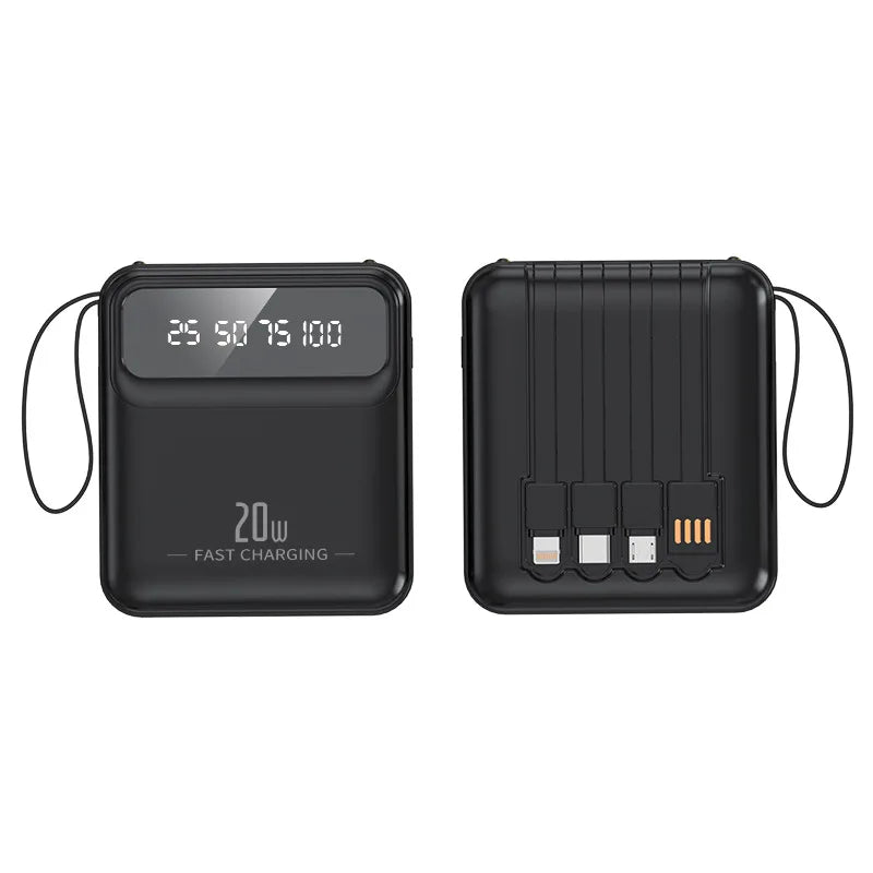 20000mAh 10000mAh Power Bank Built-in Cable Phone External Battery Powerbank Charger for Xiaomi Poco iPhone Samsung iPad