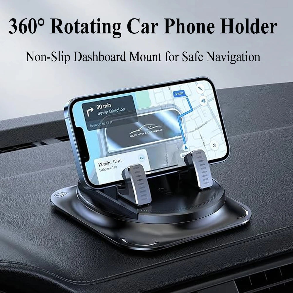 One-Hand Operated Dash Phone Clip, Shockproof 360° Rotatable Holder for Car, Perfect Angle Adjustable for Landscape & Portrait