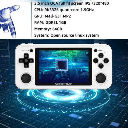 ANBERNIC RG351P Handheld Retro Game Console 3.5 Inch IPS Screen 64G TF Card 2500 Classic Games 3500 mAh Double 3D Rocker Gift