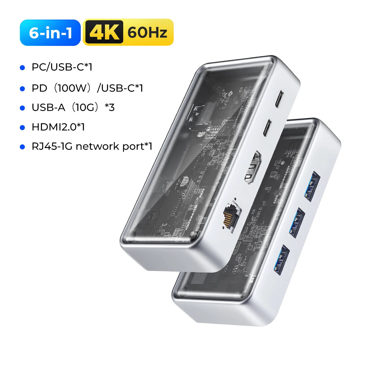 ORICO 10Gbps USB C HUB 4K60Hz Type-C to HDMI-compatible USB 3.0 Adapter Metallic Docking Station for Macbook iPad Pro Laptop Hub