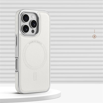 Premium Plating Frame Business Leather Magnetic Case for iPhone 17 16 15 14 13 Pro Max  Plus 17Air For Magsafe Shockproof Cover