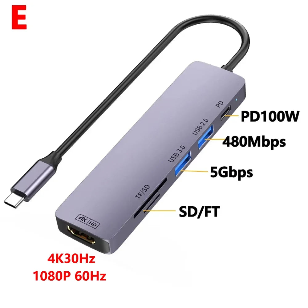 10Gbps USB C HUB 4K 60Hz Type C to HDMI-compatible PD 100W USB Splitter Adapter For iPhone 15 Macbook Air Pro Samsung S23 24 Dex