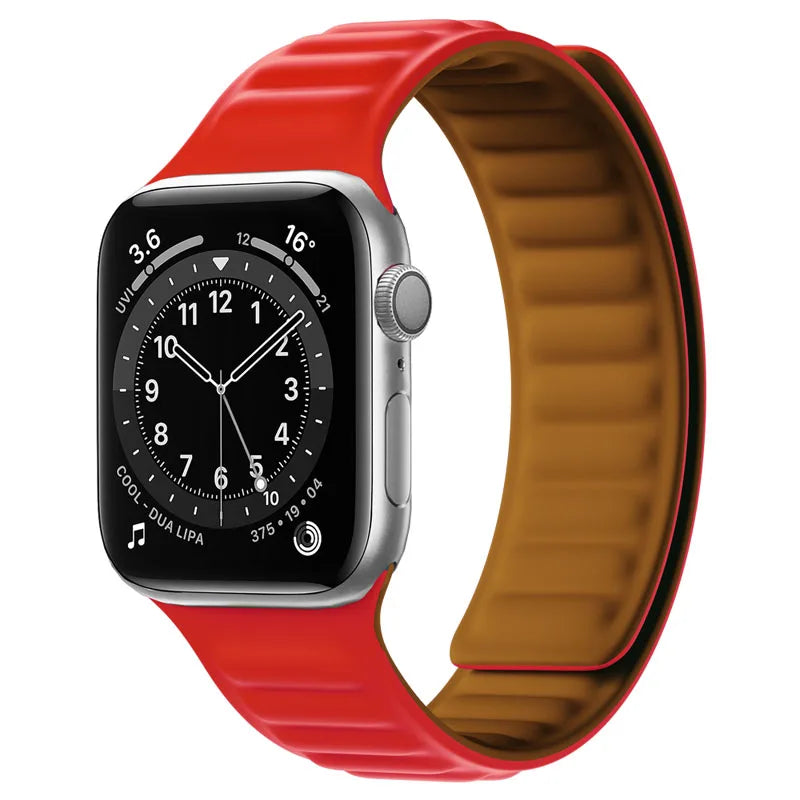 Silicone Link strap for Apple watch band 44mm 40mm 45mm 41mm 46mm 49mm Magnetic Loop bracelet iwatch series SE 7 8 9 ultra 2 10