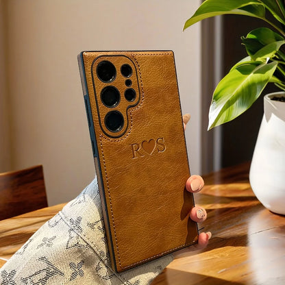 Personalised Customized Initials Name Case For Samsung Galaxy S22 S23 S24 S25 Ultra Soft Luxury Classic Leather Cover S24 S25