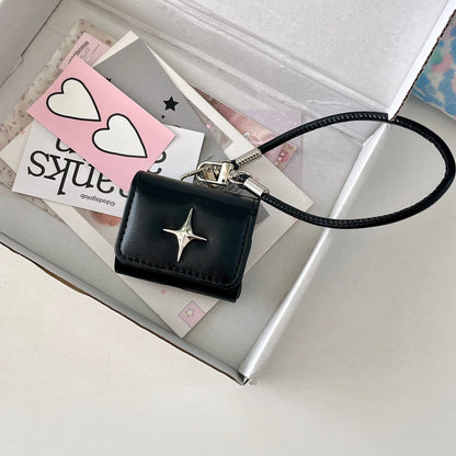 Stylish Luxury Metal North Star Faux Leather Shockproof Protective Cover Case For AirPods 1 2 3 4 5 Pro 2 Pro 3 with Lanyard