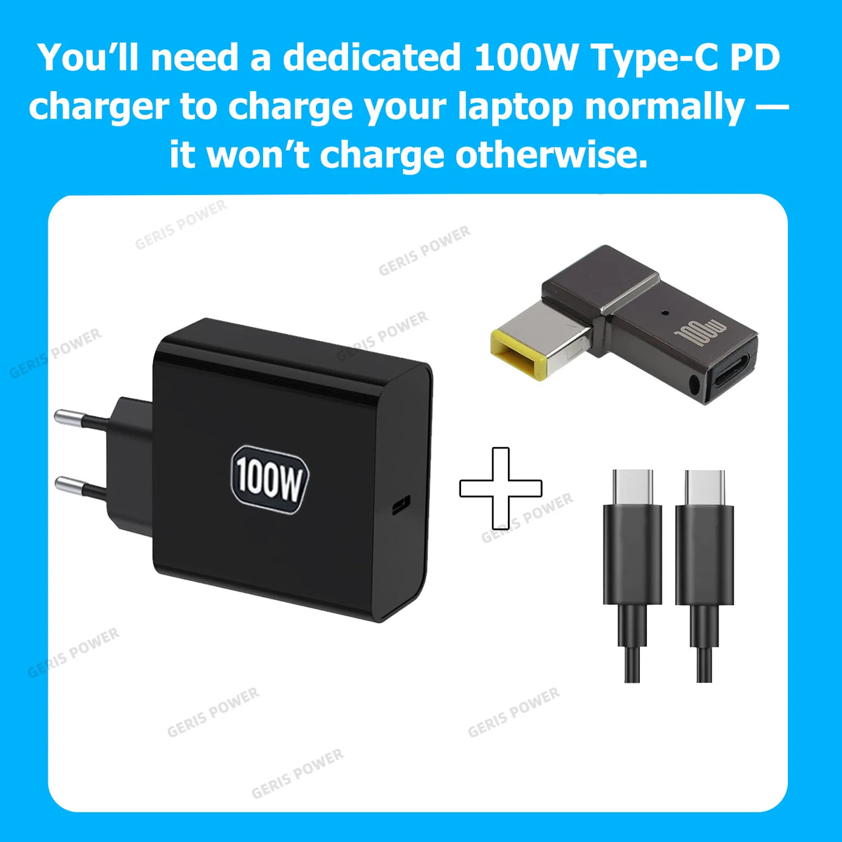 100W USB Type C Fast Charging Adapter Plug Connector Universal USB C Laptop Charger Converter for Dell Asus Hp Acer Lenovo