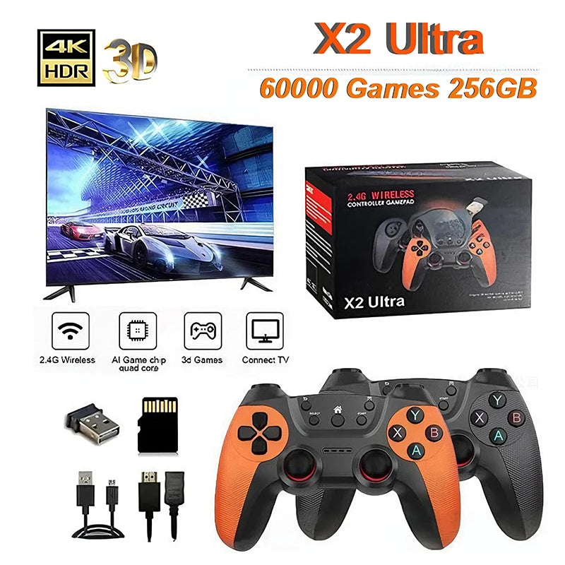 X2 Ultra Game Stick 256GB 60000+ Retro Games TV Handheld Game Console Wireless Gamepads Video Game HD Output