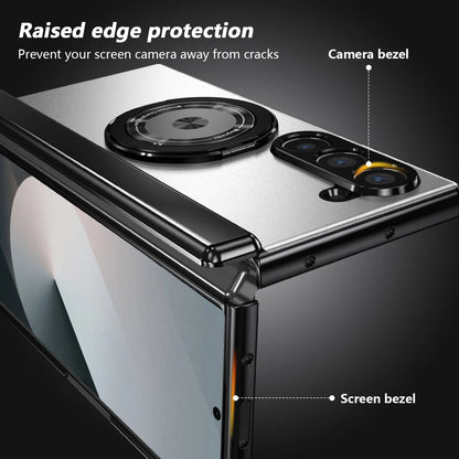 Aluminum Alloy Back Cover Phone Case for Samsung Galaxy Z Fold 8 Ultra 7/6/5/4 with 360° Rotating Ring Kickstand,Hinge Protector
