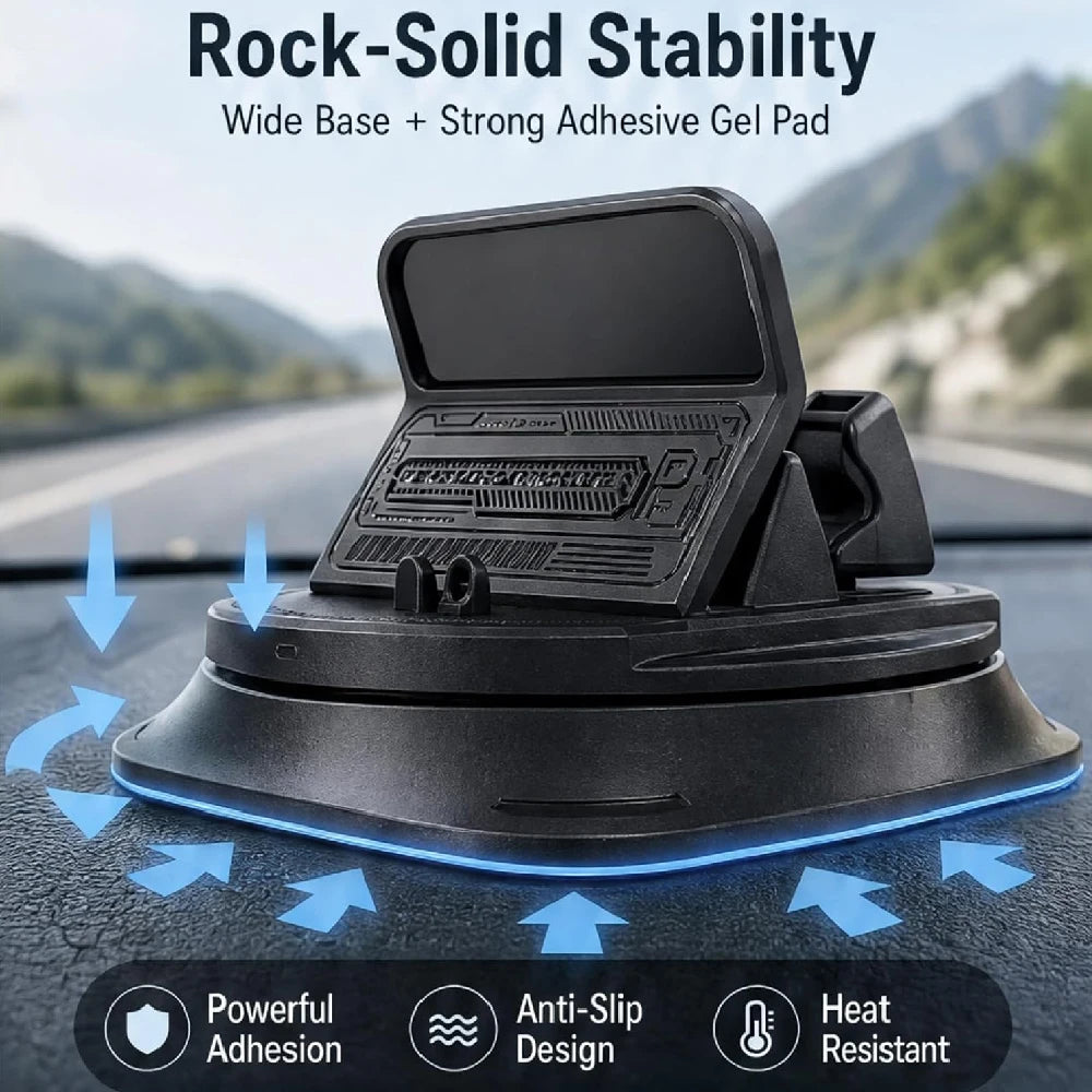 One-Hand Operated Dash Phone Clip, Shockproof 360° Rotatable Holder for Car, Perfect Angle Adjustable for Landscape & Portrait