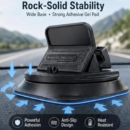 One-Hand Operated Dash Phone Clip, Shockproof 360° Rotatable Holder for Car, Perfect Angle Adjustable for Landscape & Portrait