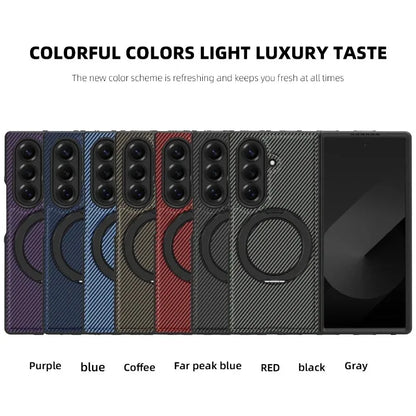 Business Carbon Fiber Texture Magnetic Case for Samsung Galaxy Z Fold 8 Ultra 7 6 5 4 for Magsafe Rotating Stand Protector Cover