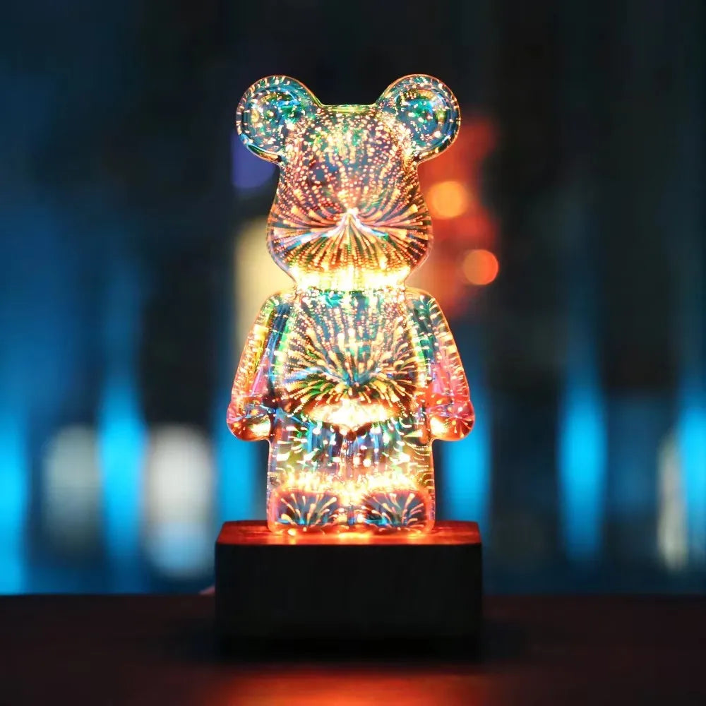 LED Fireworks Lamps 3D Bear Night Light USB Dimmable Projector Colorful Atmosphere Desktop Bedroom Table Decora Lighting Gift