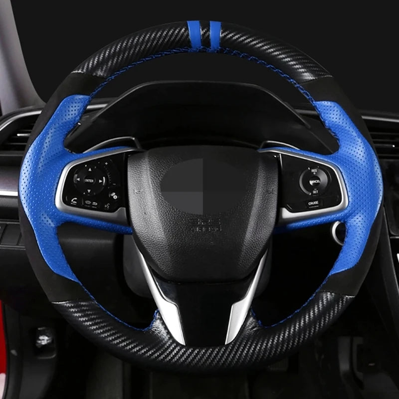 Car Steering Wheel Cover Non-slip Carbon Fiber Suede Braid For Honda Civic 10 2016-2021 CR-V CRV 2017-2021 Clarity 2018-2021