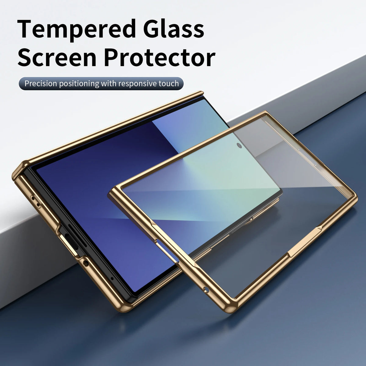 For Samsung Galaxy Z Fold 7 6 5 4 3 Electroplated Diamond Pattern Plain Leather Hinge Lens Protective Tempered Film Front Film P