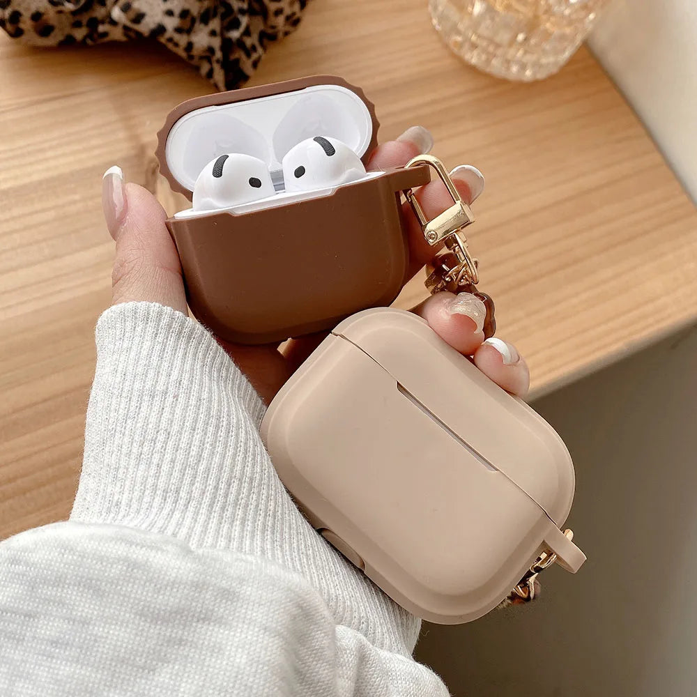 Silicone Earphone Case with Leopard Heart Cat Keyring For AirPods 5 2 3 Pro 2 Pro2 4 ANC Milk Tea Color Headset Protective Cover