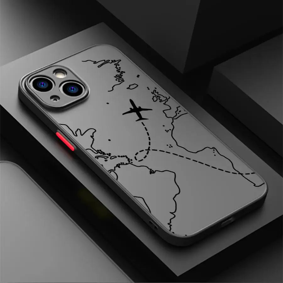 Line Airplane Topographic Phone Case For iPhone 17 16 15 11 12 14 13 Pro Max Mini X XS XR 7 Plus 16E Air Shockproof Cover Fundas
