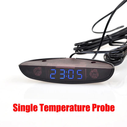 White Red Blue Green 12-24V Moon Type Thermometer Voltmeter Clock LED Display Car Dashboard Clock Dual Temperature Sensor