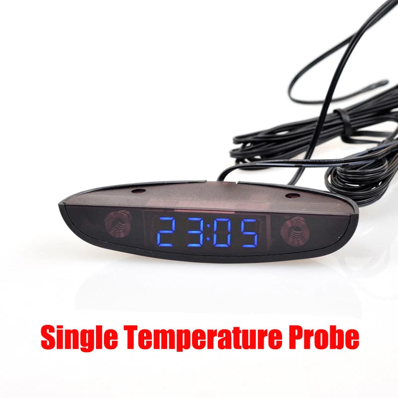 White Red Blue Green 12-24V Moon Type Thermometer Voltmeter Clock LED Display Car Dashboard Clock Dual Temperature Sensor