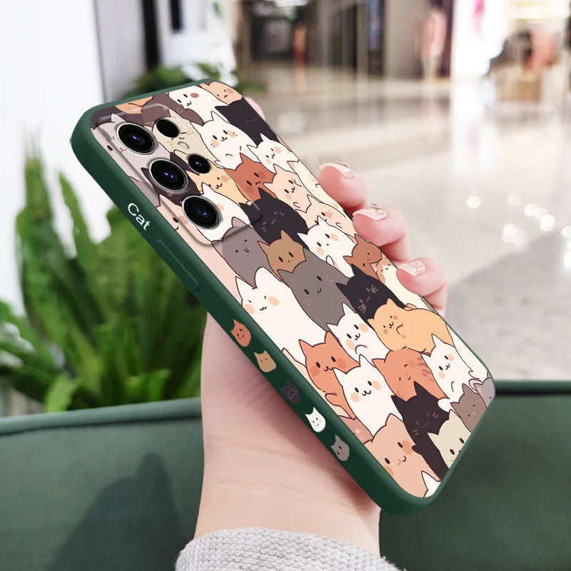 Stacking Cat Phone Case For Samsung Galaxy S25 FE S24 S23 S22 S21 S20 Ultra Plus Note 20 Ultra 10 Plus Cover