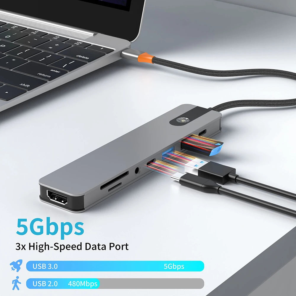 5/8 in 1 USB C to HDMI-Compatible 4K 60Hz Adapter Type C Splitter USB3.0/3.1 HUB Docking Station PD SD TF 3.5mm for Laptop iPad