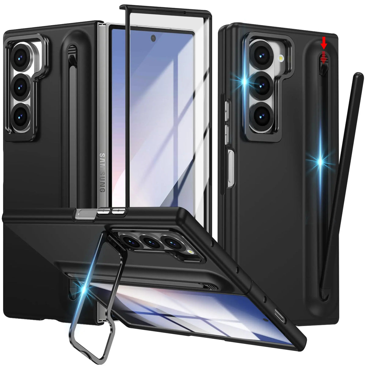 Metal Lens Holder Phone Cover For Samsung Galaxy Z Fold 7 6 5 Z Fold7 Fold6 Case With Screen Glass S Pen Slot Shockproof Cases