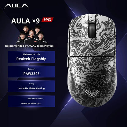 AULA X9 Max Ultra Gaming Mouse Wireless Tri Mode Lightweight Dual 8KHz 500mAh PAW3950 Ergonomic Esports Mouse Gaming Accessories
