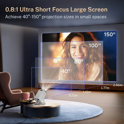 Mini Projector Native 1080P, 4K Decoding, WiFi 6 & BT 5.4, Android TV Short Throw Portable Beamer for Home Theater Outdoor Movie