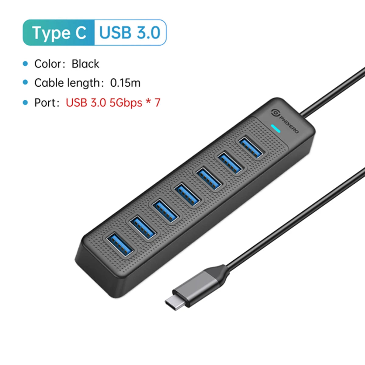 PHIXERO 7 in 1 USB HUB 3.0 Type C 7 Ports Multi Splitter Adapter OTG USB Power Adapter for Macbook Pro 13 Air Mi Pro PC Laptop