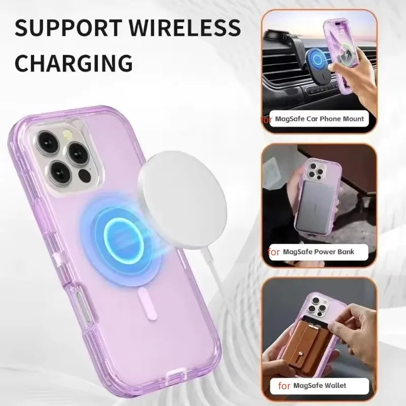 Rugged Ott Armor Magnetic Wireless Charging Clear Case For IPhone 18 17Air 16 15 14 Plus 13 12 Pro Max Enhanced Shockproof Cover