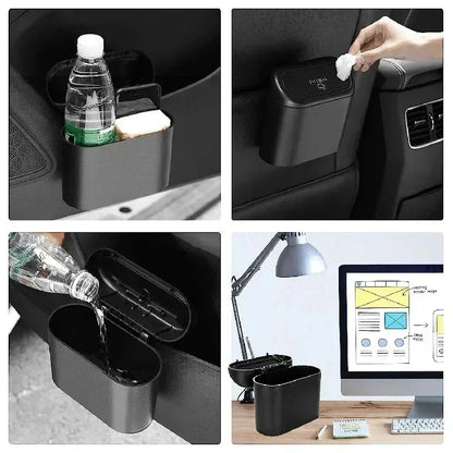 Leakproof Mini Car Trash Can With Lid Vehicle Interior Accessory Comes With 10 Rolls 150Pcs Black Garbage Bags