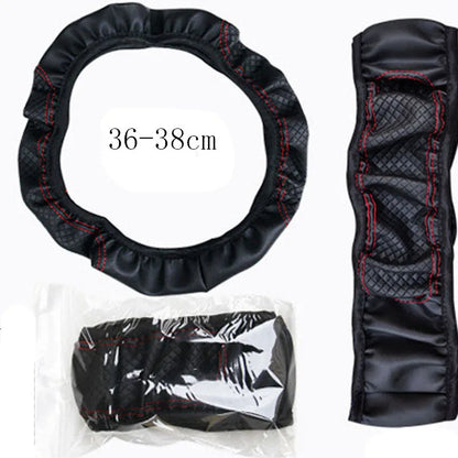 PU Leather Steering Wheel Cover 15\"/38CM Universal Fit Anti-Slip Car Steering Protector With Good Grip Install Easily Interior Accessories Auto Steering Protector