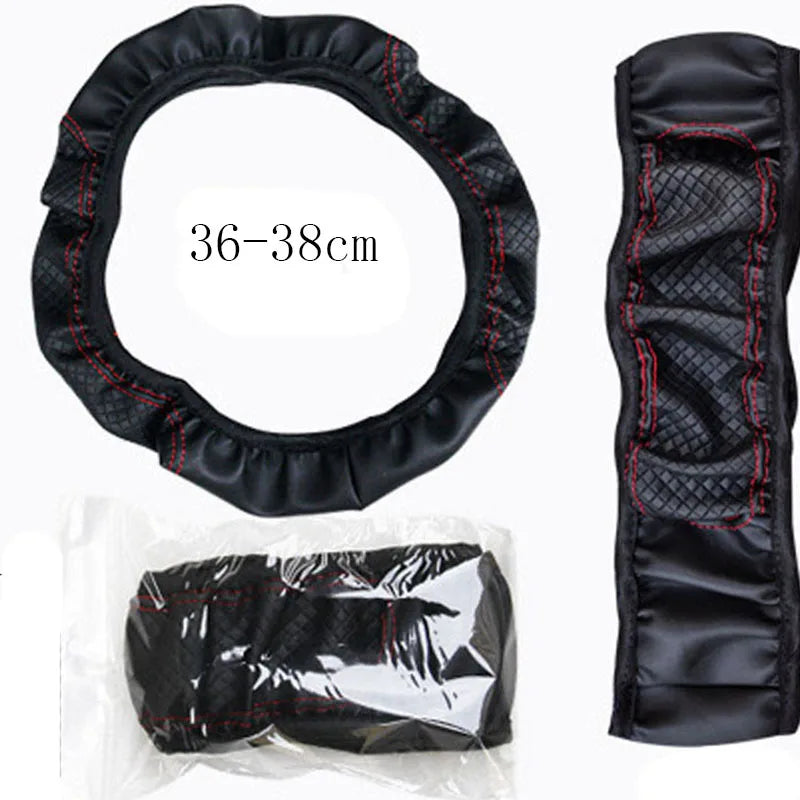 PU Leather Steering Wheel Cover 15\"/38CM Universal Fit Anti-Slip Car Steering Protector With Good Grip Install Easily Interior Accessories Auto Steering Protector