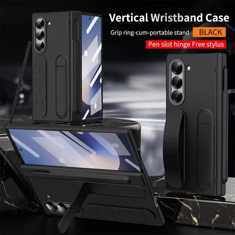 Wristband Holder Hinge Case For Samsung Galaxy Z Fold 8Ultra 8 7 6 5 4 3 5G With Pen Slot S Pen Screen Protector Film Protect