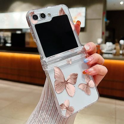 Butterfly Pattern Clear Case For Samsung Galaxy Z Flip 8 7 FE 6 5 4 3 5G Hard PC Folding Cover For Samsung Z Flip8 Flip7 Flip6