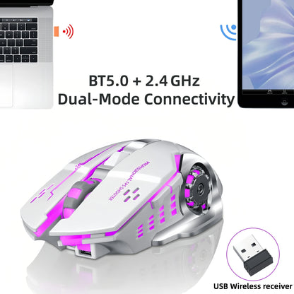 Wireless Gaming Mouse Bluetooth 2.4G Dual Mode RGB Silent Rechargeable Back to School Ergonomic 2400DPI Mice for MacBook Laptop Student