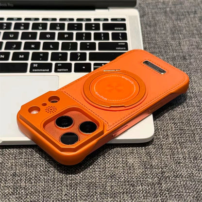 For Magsafe 360 Rotating Bracket Phone Case for iPhone 17 16 15 14 13 12 Pro Max Magnetic Frameless Leather Aromatherapy Cover