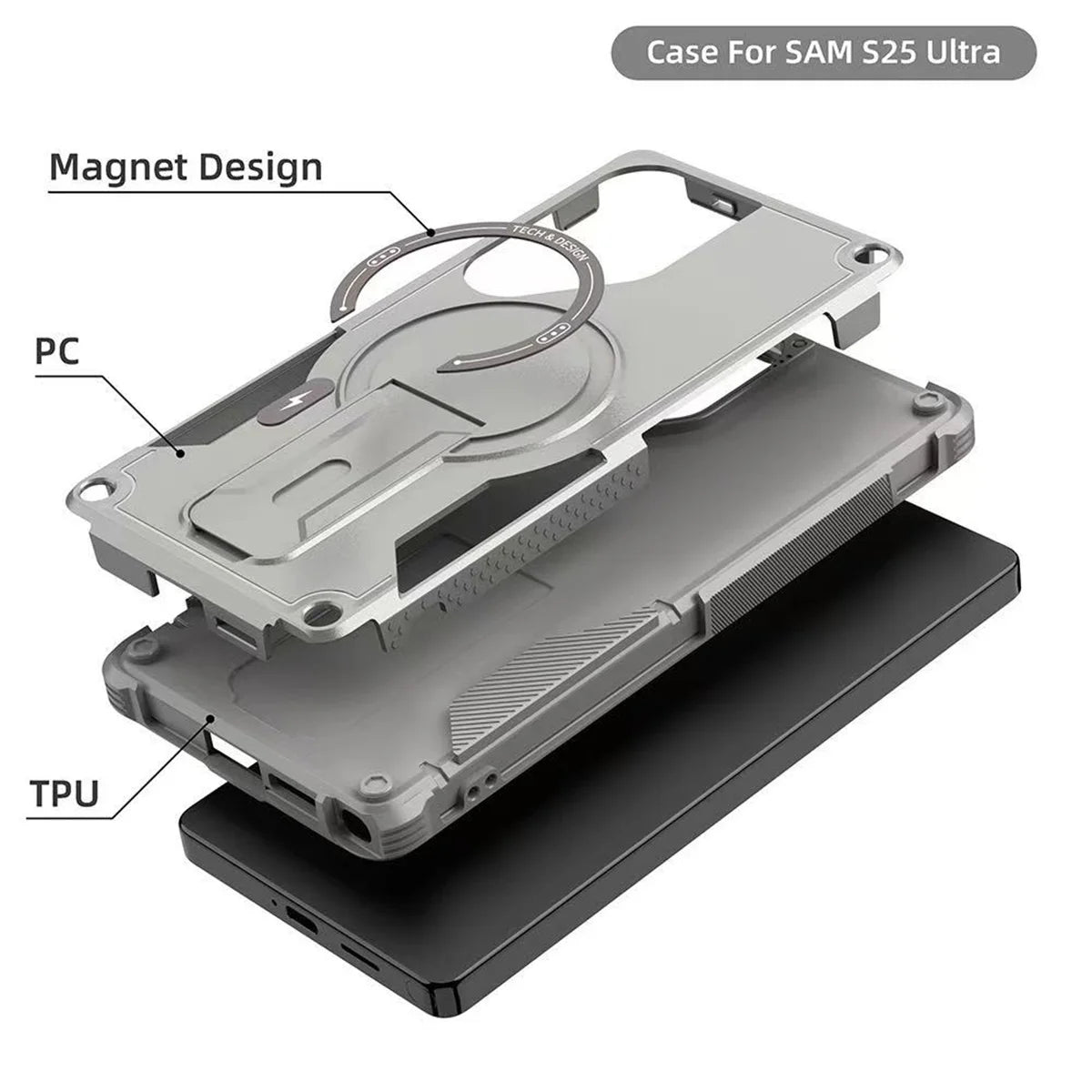 Holder Magnetic Phone Case for Samsung Galaxy S25 FE S26 Ultra S24 Plus A07 A17 A36 A16 A56 Wireless Charging Shockproof Cover