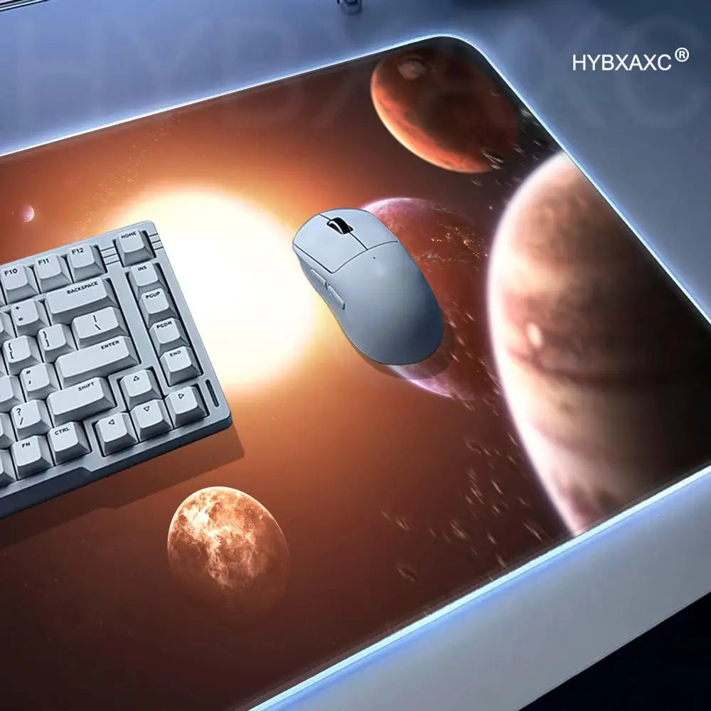 Hot Cosmos Space Solar System Planet Mouse Pad RGB Gaming Mouse Pad HD Gamer Large LED Light XXL PC Computer Carpet